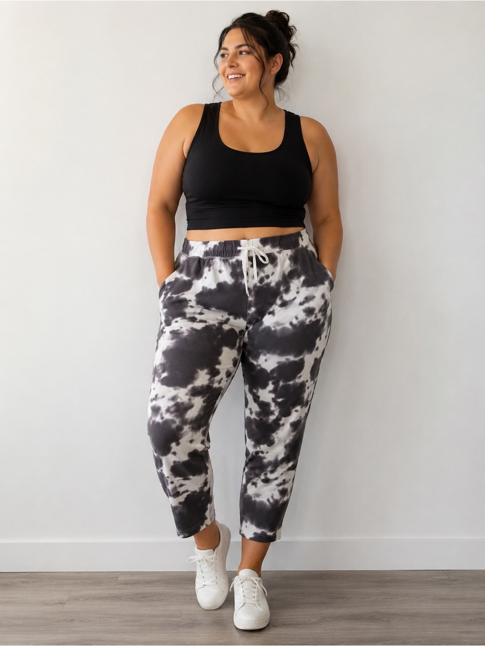 Scorpio Sol Black & White Tie-Dye Joggers with Drawstring